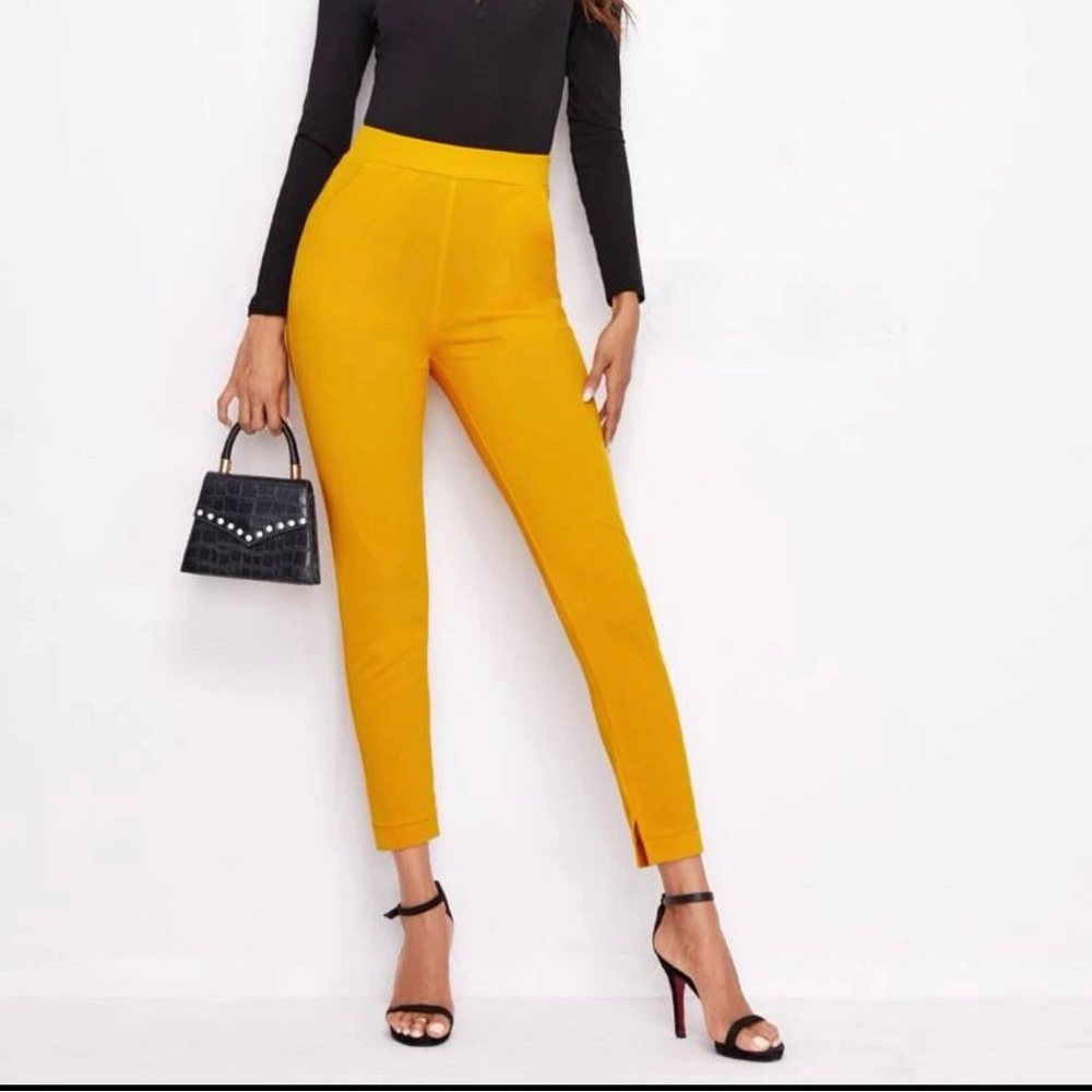 New! Yellow fitted slacks.